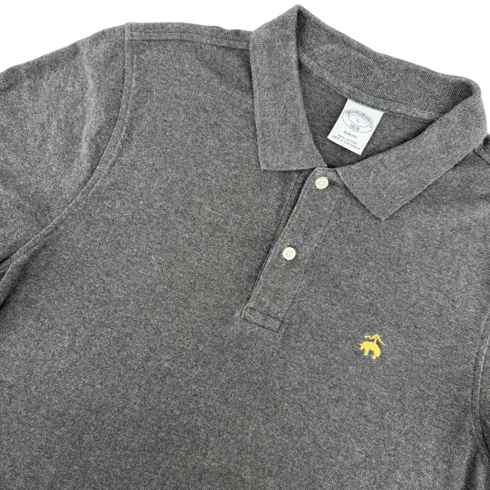 Brooks Brothers 1818 Slim Fit Polo Shirt Mens L Dark Gray Cotton Short Sleeve